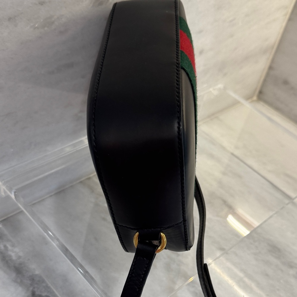 Gucci Webby Black Leather Camera Crossbody Bag Green Red Web Bee - Picture 13 of 15